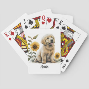 Süßer Golden Retriever mit Sonnenblumen Spielkarten