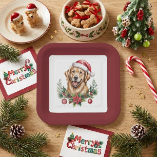 Süßer Golden Retriever Weihnachten Pappteller