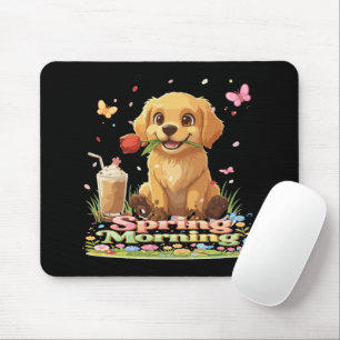 Süßer Golden Retriever Welpe Frühlingsmorgen Mousepad