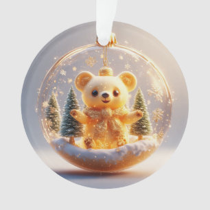 Süßer goldener Bären-Schmuck in einer verschneiten Ornament