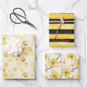 Süßer Goldener Weißer Honigwaben Geburtstag Geschenkpapier Set