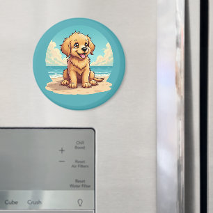 Süßer goldener Welpe an einem sonnigen Strandbild Magnet