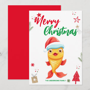 Süßer Goldfisch Weihnachts-Feiertags-Familienname Feiertagskarte