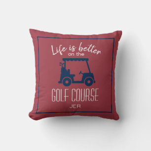 Süßer Golfwagen-Golfer-Golfplatz-Zitat Rot Blau Kissen