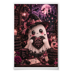 Süßer Gothic Rosa Geist Halloween Gruselige Umarmu Fotodruck