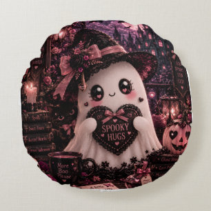 Süßer Gothic Rosa Geist Halloween Gruselige Umarmu Rundes Kissen