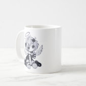 Süßer gothischer Engel Fee Chibi Schwarz & Weiß An Kaffeetasse (Vorderseite Links)