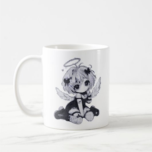 Süßer gothischer Engel Fee Chibi Schwarz & Weiß An Kaffeetasse (Links)