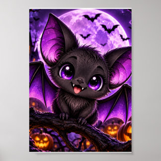 Süßer gothischer lila Fledermaus Halloween Mond Poster