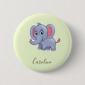 Süßer grauer Elefant grün Button (Vorderseite)