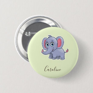 Süßer grauer Elefant grün Button