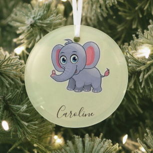 Süßer grauer Elefant grün Ornament Aus Glas