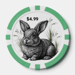 Süßer grauer Hase unter dem Gras großer Gewinner C Pokerchips