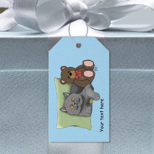 Süßer grauer Katz Teddy Bär Lustiger Blau Geschenkanhänger