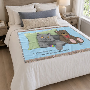 Süßer grauer Katz Teddybär lustig blau Decke