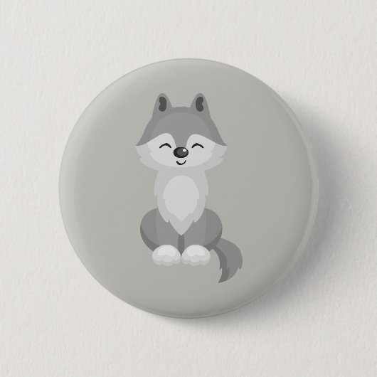 Süßer Grauer Wolf Button (Vorderseite)