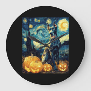 Süßer Great Dane Hund Halloween Jack O Lantern Kür Große Wanduhr
