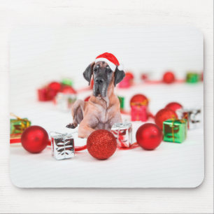 Süßer Great Dane Hund Weihnachten Santa Hut Mousepad