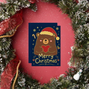 Süßer Grizzlybär Frohe Weihnachten Folien Feiertagskarte