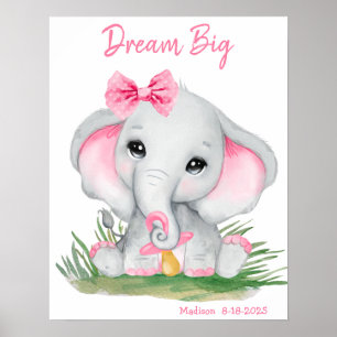 Süßer großer rosa Elefant personalisiertes Poster 