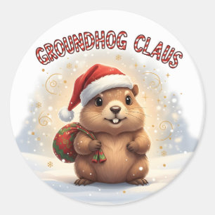Süßer Groundhog Claus lustiger Groundhog Weihnacht Runder Aufkleber