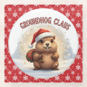 Süßer Groundhog Claus lustiges Groundhog Weihnacht Glasuntersetzer