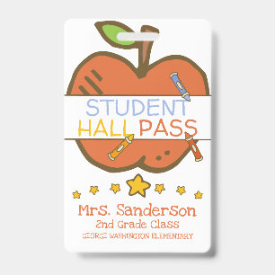 Süßer Grundschul-Hall-Pass mit Buntstiften Apfel Ausweis