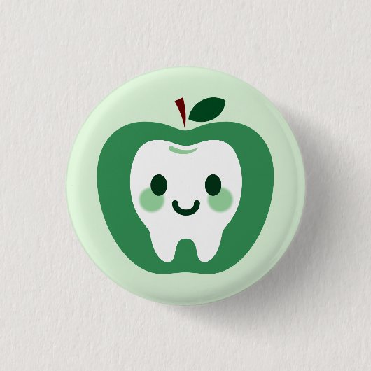 Süßer grüner Apfel-Zahn-Charakter Button (Vorderseite)