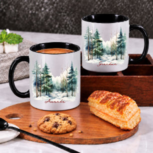 Süßer grüner Aquarell-Kiefernwald Weihnachten Tasse