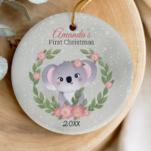 Süßer grüner Baby-Erstweihnachts-Koala-Kranz Keramik Ornament
