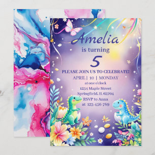 Süßer grüner Babydinosaurier mit blauem Thema Einladung