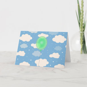 Süßer grüner Ballon und ein fröhlicher Himmel Gebu Karte