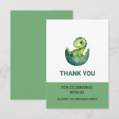 Süßer grüner Dinosaurier Aquarell Kindergeburtstag Dankeskarte (Vorne/Hinten)