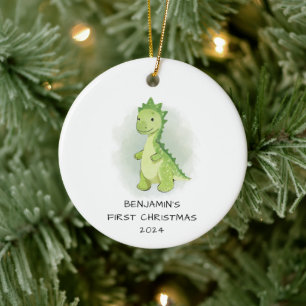Süßer grüner Dinosaurier-Baby, erstes Weihnachten  Keramik Ornament