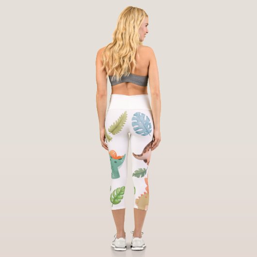 Süßer grüner Dinosaurier Capri Leggings (Rückseite)