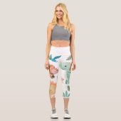 Süßer grüner Dinosaurier Capri Leggings (Vorderseite)