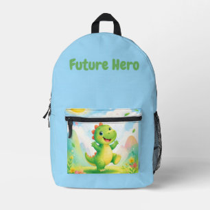Süßer grüner Dinosaurier Future Hero blaues Design Bedruckter Rucksack