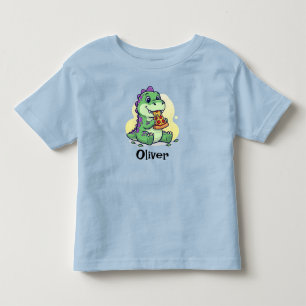 Süßer grüner Dinosaurier isst Pizza Pizzasaurus R Kleinkind T-shirt