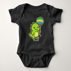 Süßer grüner Dinosaurier mit Ballon - Kinder Baby Strampler