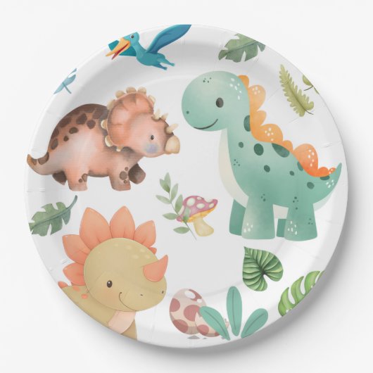 Süßer grüner Dinosaurier Pappteller (Vorderseite)