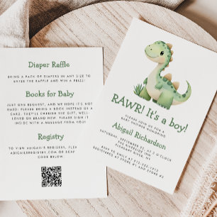 Süßer grüner Dinosaurier QR-Code Jungen-Baby-Party Einladung
