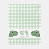 Süßer grüner Dinosaurierkopf Gingham Name Geburt Fleecedecke (Vorderseite)