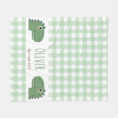 Süßer grüner Dinosaurierkopf Gingham Name Geburt Fleecedecke (Vorderseite (Horizontal))