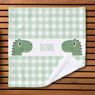 Süßer grüner Dinosaurierkopf Gingham Name Waschlappen