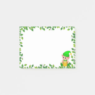Süßer grüner Elf & grüner Blattrahmen Post-it Klebezettel