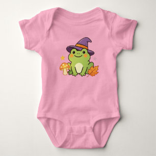 Süßer grüner Frosch in Hexenhut Baby Strampler