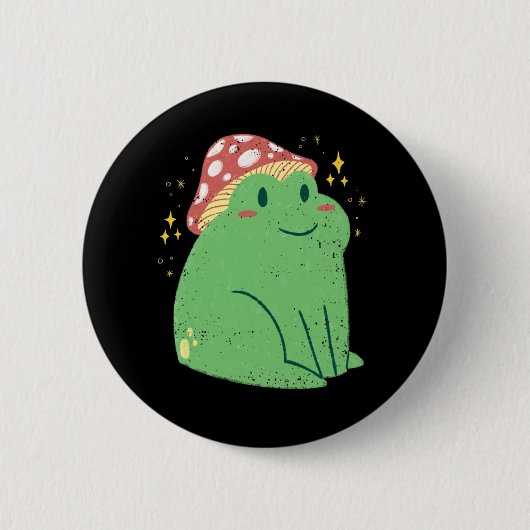 Süßer grüner Frosch mit Pilzhut Button (Vorderseite)