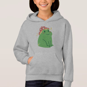 Süßer grüner Frosch mit Pilzhut Hoodie