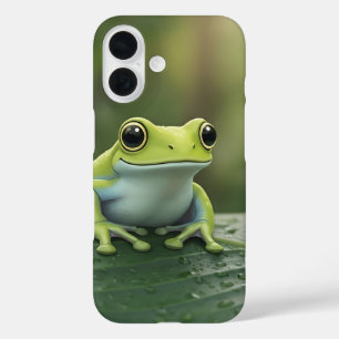 Süßer grüner Laubfrosch auf einem Blatt iPhone 16 Hülle