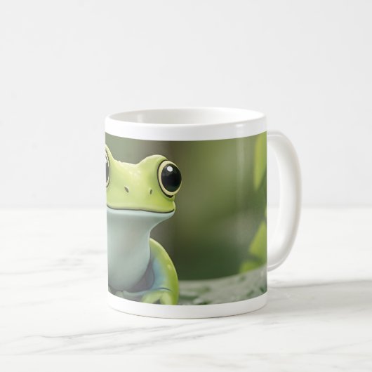 Süßer grüner Laubfrosch auf einem Blatt Kaffeetasse (VorderseiteRechts)